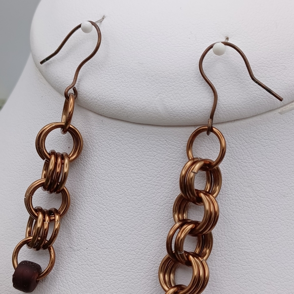 Handcrafted Chainmail Dangle Earrings - Picture 3 of 7
